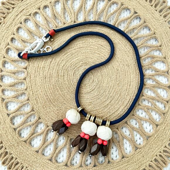 JCrew Nautical Long Cording Rope Ball Wooden Bead Statement Beach Boho Necklace - Picture 5 of 6